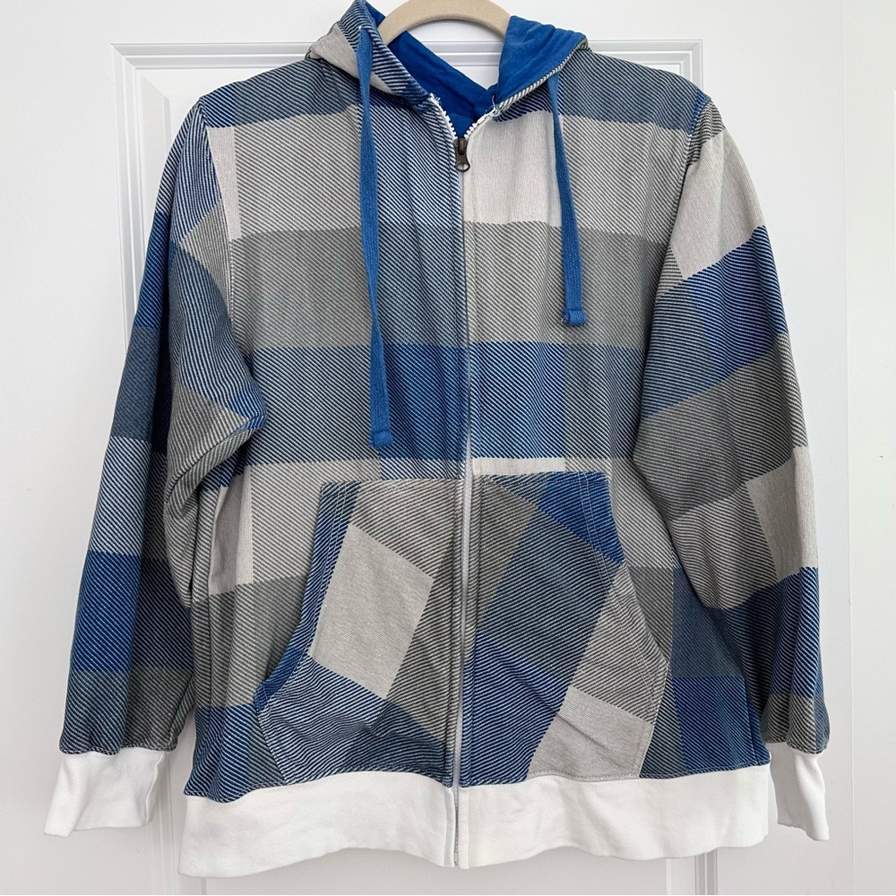 Carbon Plaid Full Zip Hoodie - Blue White & Grey- Skate Snowboarding Streetwear